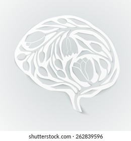 Creative concept of human brain, mental health. Paper cut, vector illustration