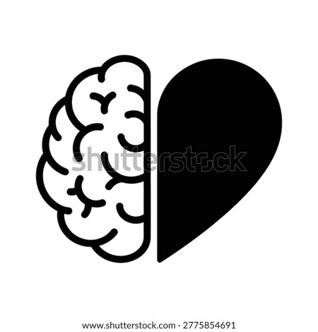Creative concept icon featuring brain half and heart half representing balance between logical reasoning and emotion.