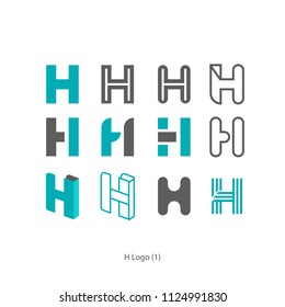 Creative Concept idea graphic design set of letter logo H element and abstract business template vector icon collection with rounded, isometric, monogram, striped, ribbon, linear, 3D shape. 