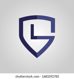 Creative concept and idea of initial L protection logo template. Shield shape simple icon. Vector illustration isolated on gray background