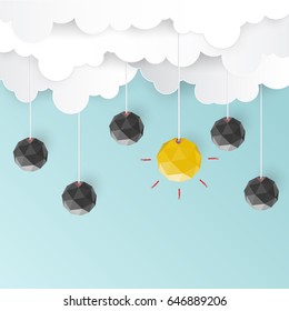 Creative Concept of idea and innovation with polygon paper light bulb good idea. Vector Illustration