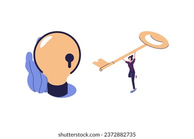  creative concept idea key to success, light bulb energy and symbol, search for new creative thoughts