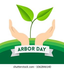 Creative concept illustration for Arbor Day Celebrations. Can be used for poster, banner, backgrounds, icon, logo, greetings, print, cards, and labels with tree elements. 