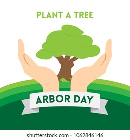 Creative concept illustration for Arbor Day Celebrations. Can be used for poster, banner, backgrounds, icon, logo, greetings, print, cards, and labels with tree elements. 