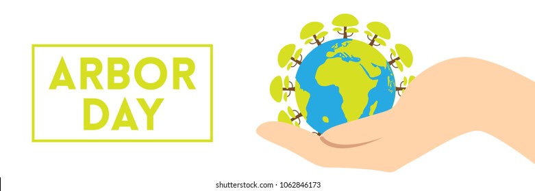 Creative concept illustration for Arbor Day Celebrations. Can be used for poster, banner, backgrounds, icon, logo, greetings, print, cards, and labels with tree elements. 