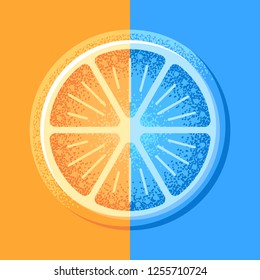 Creative concept illustration of lemon slice. Warm and cold, hot and ice.