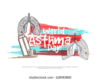 Creative Concept illustration Of World Asthma Day With Inhaler And Stylish Text on Isolated Background.