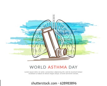 Creative Concept illustration Of World Asthma Day With Inhaler And Stylish Text on Isolated Background.