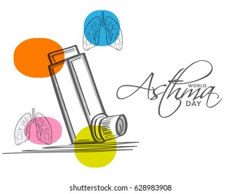 Creative Concept illustration Of World Asthma Day With Inhaler And Stylish Text on Isolated Background.
