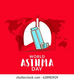 Creative Concept illustration Of World Asthma Day With Inhaler And Stylish Text on Isolated Background.