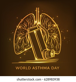 Creative Concept illustration Of World Asthma Day With Inhaler And Stylish Text on Golden Background.