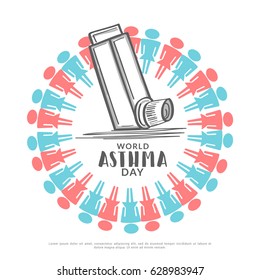 Creative Concept illustration Of World Asthma Day With Inhaler And Stylish Text on Isolated Background.