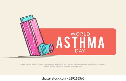 Creative Concept illustration Of World Asthma Day With Inhaler And Stylish Text on Isolated Background.