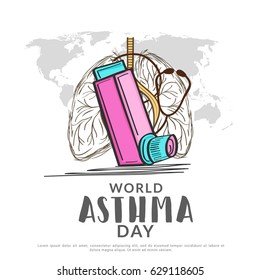 Creative Concept illustration Of World Asthma Day With Inhaler And Stylish Text on Isolated Background.