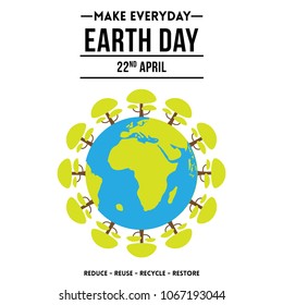 Creative concept illustration for World Earth Day on April 22. Can be used for posters, banners, campaigns, backgrounds, greetings, print, badge, label, symbol, typographic logo and designs.