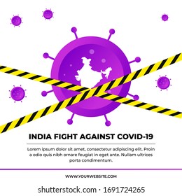 A creative concept of INDIA fight against Covid-19 by lockdown. You can use this creative in your multipurpose usage like social media, digital marketing & awareness campaigns.