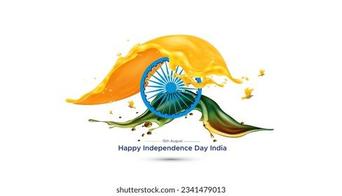 Creative concept of India Independence Day, 15 August. 3D tricolor flag with Freedom celebration and patriotic background. Vector illustration