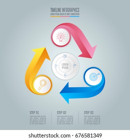 Creative concept for infographic with 3 options, parts or processes. Timeline infographic business design and marketing icons for presentation, annual report, diagram, workflow layout and web design.