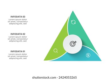 Kreatives Konzept für Infografik mit 3 Schritten, Optionen, Teilen oder Prozessen. Visualisierung von Geschäftsdaten.