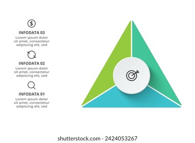 Concepto creativo para infografía con 3 pasos, opciones, partes o procesos. Visualización de datos empresariales.