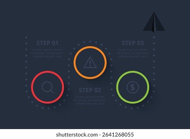 Creative concept for infographic with 3 steps, template for web on a black background.