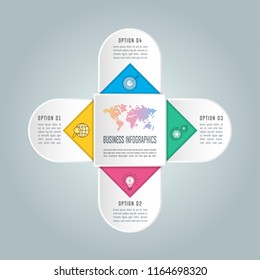 Creative concept for infographic with 4 options, parts or processes. Timeline infographic business design and marketing icons for presentation, annual report, diagram, workflow layout and web design.