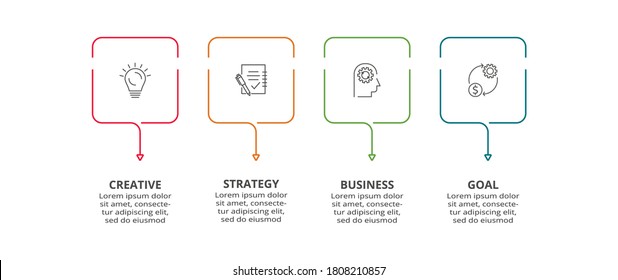 Concepto creativo para infografía con 4 pasos, opciones, partes o procesos. Visualización de datos empresariales