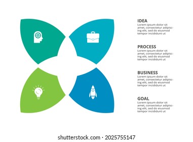 Concepto creativo para infografía con 4 pasos, opciones, partes o procesos. Visualización de datos empresariales.