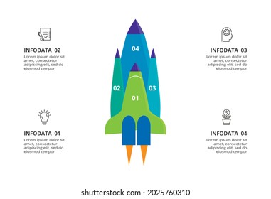 Concepto creativo para infografía con 4 pasos, opciones, partes o procesos. Visualización de datos empresariales.