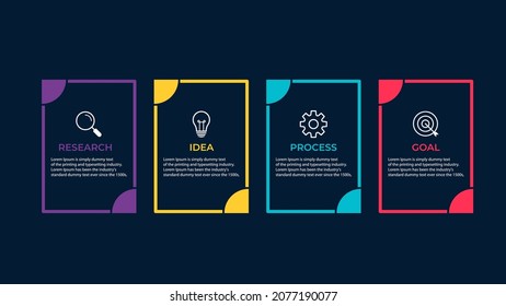 Concepto creativo para infografía con 4 pasos, opciones, partes o procesos. Visualización de datos empresariales