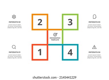 Concepto creativo para infografía con 4 pasos, opciones, partes o procesos. Visualización de datos empresariales.