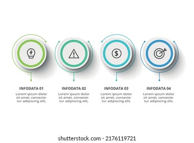 Concepto creativo para infografía con 4 pasos, opciones, partes o procesos. Visualización de datos empresariales.
