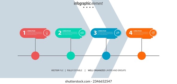 Kreatives Konzept für Infografik mit 4 Schritten, Optionen, Teilen oder Prozessen. Visualisierung von Geschäftsdaten
