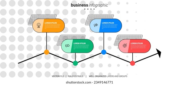 Concepto creativo para infografía con 4 pasos, opciones, partes o procesos. Visualización de datos empresariales
