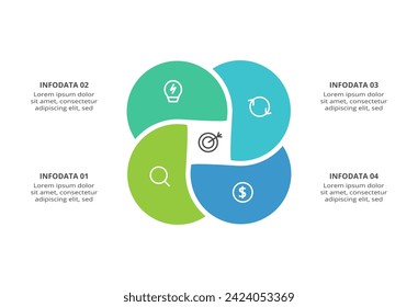Concepto creativo para infografía con 4 pasos, opciones, partes o procesos. Visualización de datos empresariales.
