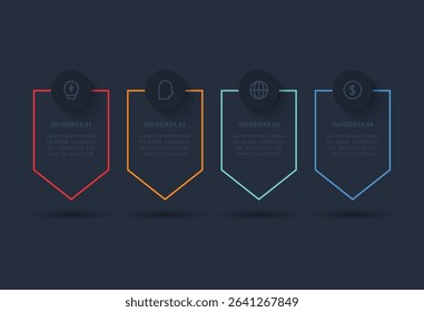Creative concept for infographic with 4 steps, template for web on a black background.