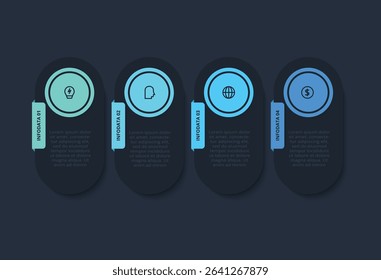 Creative concept for infographic with 4 steps, template for web on a black background.