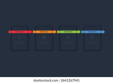 Creative concept for infographic with 4 steps, template for web on a black background.