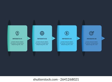 Creative concept for infographic with 4 steps, template for web on a black background.