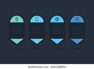 Creative concept for infographic with 4 steps, template for web on a black background.