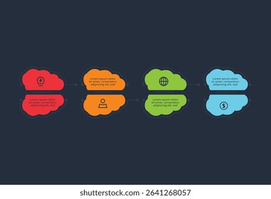 Creative concept for infographic with 4 steps, template for web on a black background.
