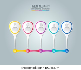 Creative concept for infographic with 5 options, parts or processes. Timeline infographic business design and marketing icons for presentation, annual report, diagram, workflow layout and web design.