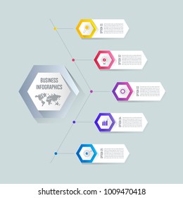 Creative concept for infographic with 5 options, parts or processes. Timeline infographic business design and marketing icons for presentation, annual report, diagram, workflow layout and web design.