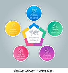 Creative concept for infographic with 5 options, parts or processes. Timeline infographic business design and marketing icons for presentation, annual report, diagram, workflow layout and web design.
