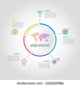 Creative concept for infographic with 5 options, parts or processes. Timeline infographic business design and marketing icons for presentation, annual report, diagram, workflow layout and web design.