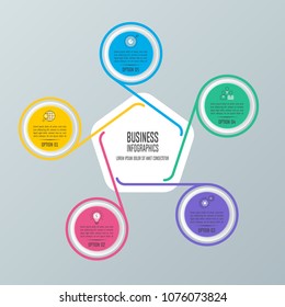 Creative concept for infographic with 5 options, parts or processes. Timeline infographic business design and marketing icons for presentation, annual report, diagram, workflow layout and web design.