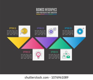 Creative concept for infographic with 5 options, parts or processes. Timeline infographic business design and marketing icons for presentation, annual report, diagram, workflow layout and web design.
