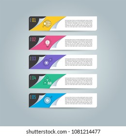 Creative concept for infographic with 5 options, parts or processes. Timeline infographic business design and marketing icons for presentation, annual report, diagram, workflow layout and web design.