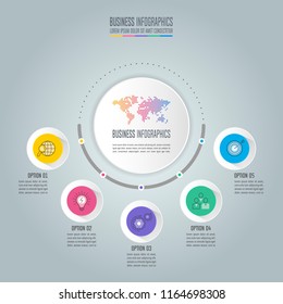 Creative concept for infographic with 5 options, parts or processes. Timeline infographic business design and marketing icons for presentation, annual report, diagram, workflow layout and web design.