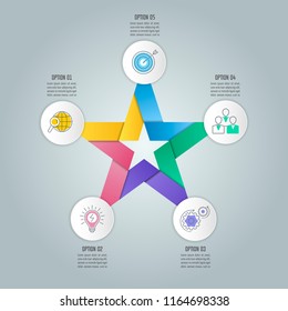Creative concept for infographic with 5 options, parts or processes. Timeline infographic business design and marketing icons for presentation, annual report, diagram, workflow layout and web design.